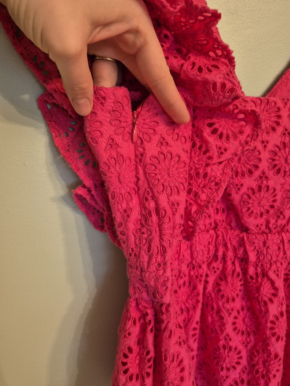 NWT JCrew Women's Boho Cottagecore Feminine Pink Eyelet Ruffle Blouse Size 8 - Picture 4 of 8